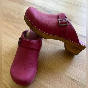 Hot Pink Sanitas Wooden Clogs, size 39